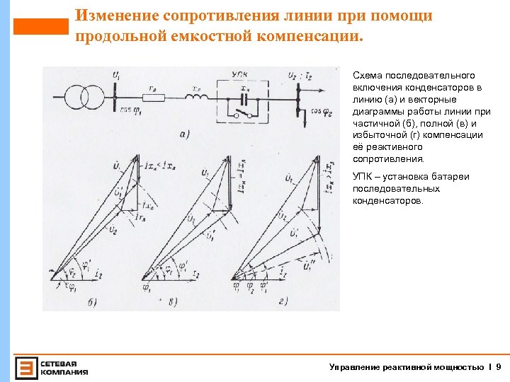 Изменение сопротивления линии при помощи продольной емкостной компенсации. Схема последовательного включения конденсаторов в линию