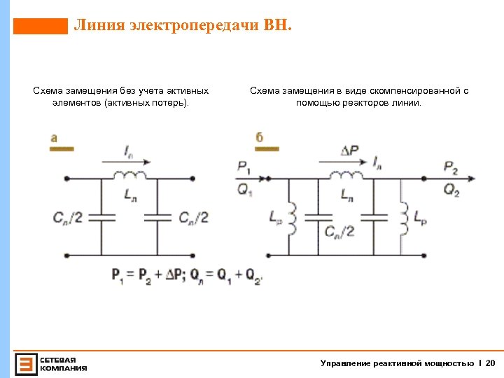 Линия электропередачи ВН. Схема замещения без учета активных элементов (активных потерь). Схема замещения в