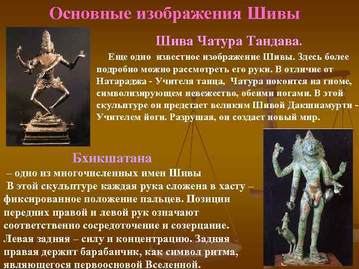 Основные изображения Шивы Шива Чатура Тандава. Еще одно известное изображение Шивы. Здесь более подробно