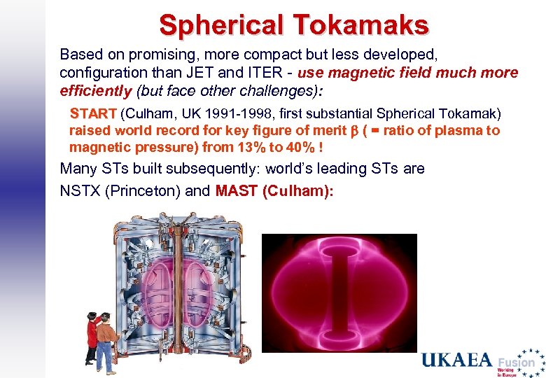 Spherical Tokamaks Based on promising, more compact but less developed, configuration than JET and
