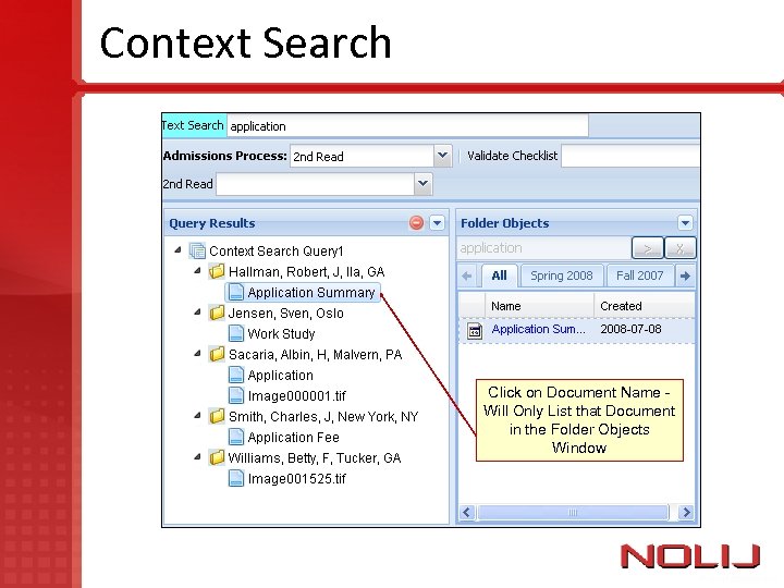 Context Search Click on Document Name Will Only List that Document in the Folder