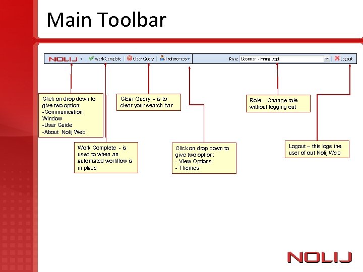 Main Toolbar Click on drop down to give two option: -Communication Window -User Guide