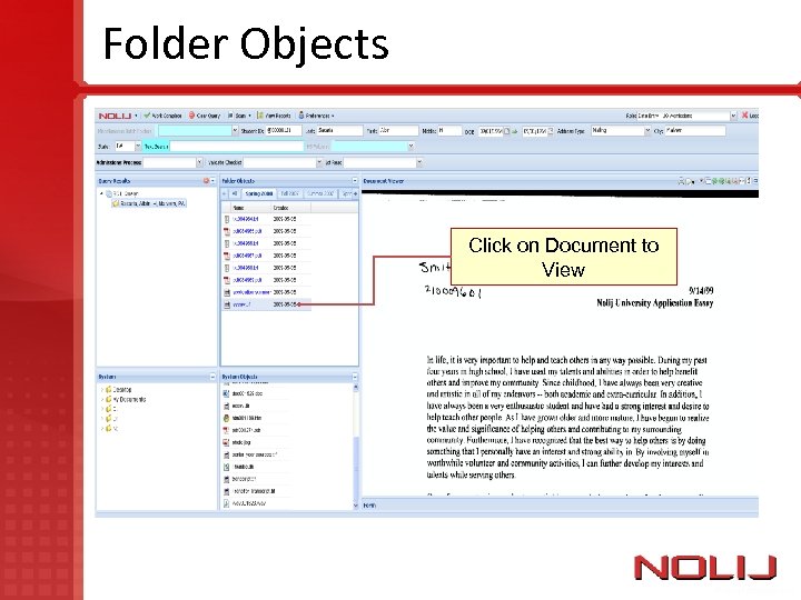 Folder Objects Click on Document to View 