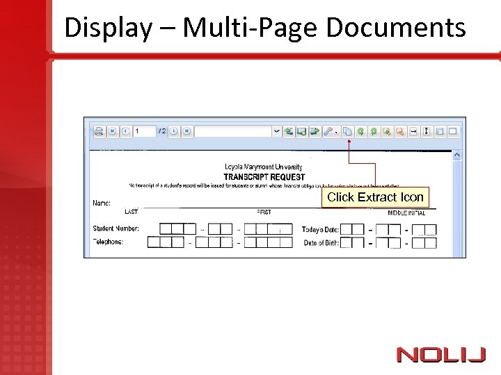 Display – Multi-Page Documents Click Extract Icon 