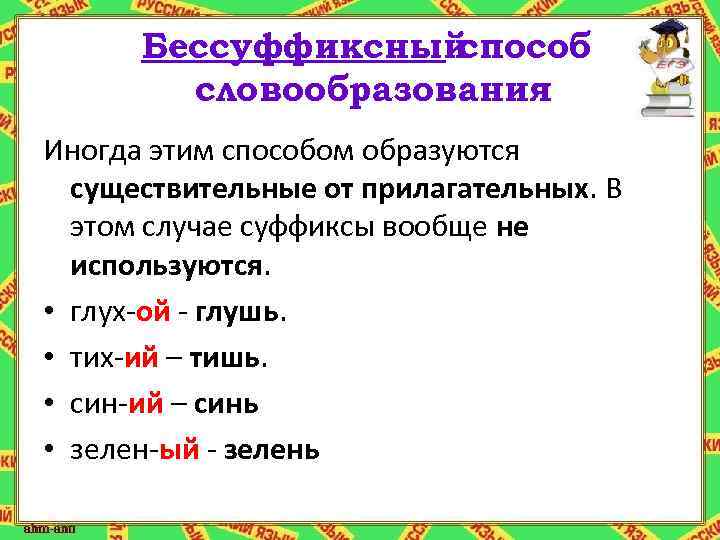 Укажите слово бессуффиксный. Бессуффиксный способ образования существительных. Безсуффиксальный способ образования слов примеры. Бессуффиксный способ словообразования. Бессуффиксный способ образования слов примеры.