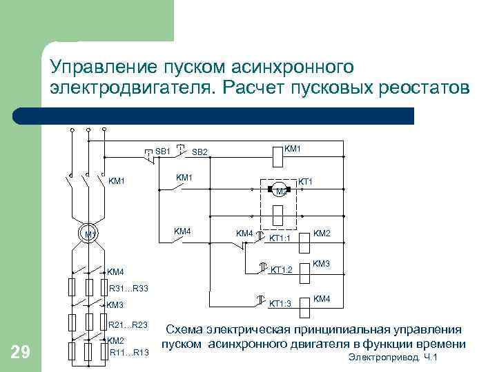 Управление пуском асинхронного электродвигателя. Расчет пусковых реостатов SB 1 KM 1 SB 2 KM