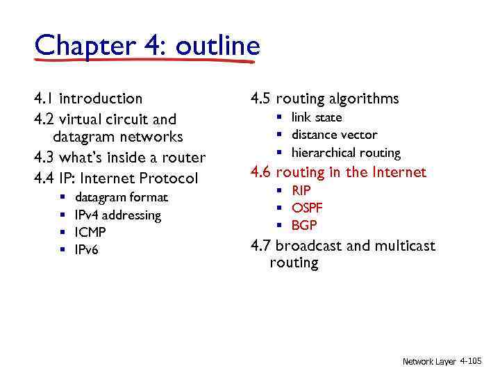 Chapter 4: outline 4. 1 introduction 4. 2 virtual circuit and datagram networks 4.