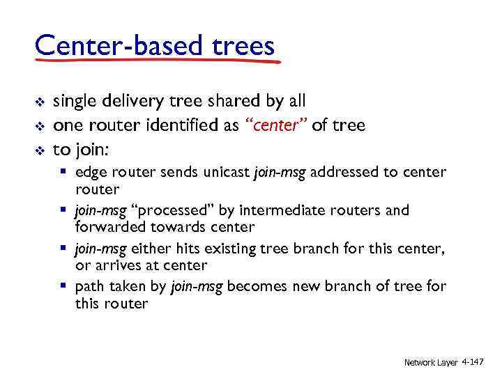 Center-based trees v v v single delivery tree shared by all one router identified