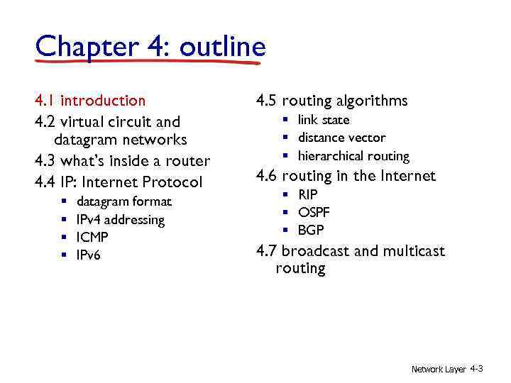 Chapter 4: outline 4. 1 introduction 4. 2 virtual circuit and datagram networks 4.