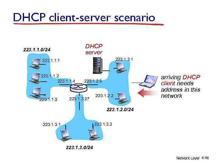 DHCP client-server scenario DHCP server 223. 1. 1. 0/24 223. 1. 2. 1 223.