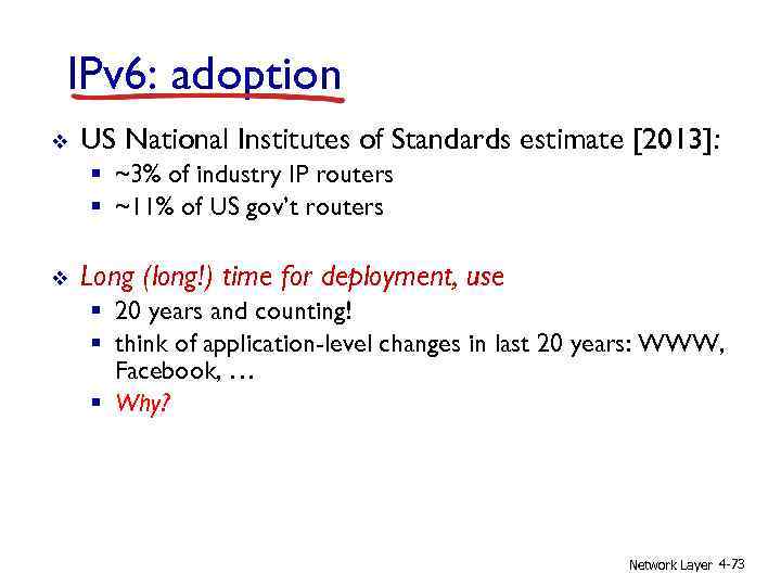IPv 6: adoption v US National Institutes of Standards estimate [2013]: § ~3% of