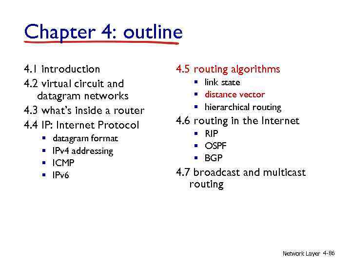 Chapter 4: outline 4. 1 introduction 4. 2 virtual circuit and datagram networks 4.
