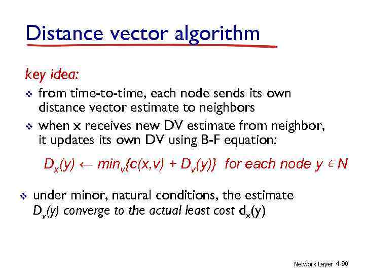 Distance vector algorithm key idea: v v from time-to-time, each node sends its own