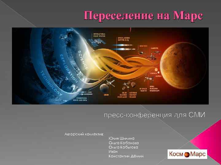 Переселение на Марс пресс-конференция для СМИ Авторский коллектив: Юлия Шилина Ольга Кабанова Ольга Кабытова