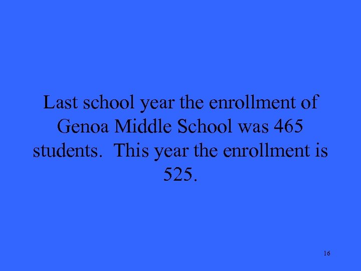 Last school year the enrollment of Genoa Middle School was 465 students. This year