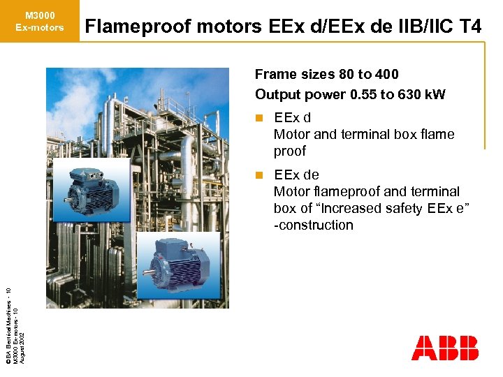 M 3000 Ex-motors Flameproof motors EEx d/EEx de IIB/IIC T 4 Frame sizes 80