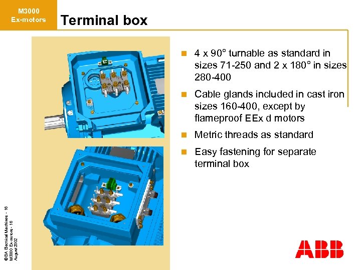 M 3000 Ex-motors Terminal box 4 x 90° turnable as standard in sizes 71