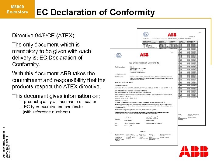 M 3000 Ex-motors EC Declaration of Conformity Directive 94/9/CE (ATEX): The only document which