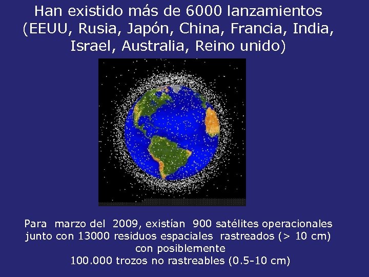 Han existido más de 6000 lanzamientos (EEUU, Rusia, Japón, China, Francia, India, Israel, Australia,