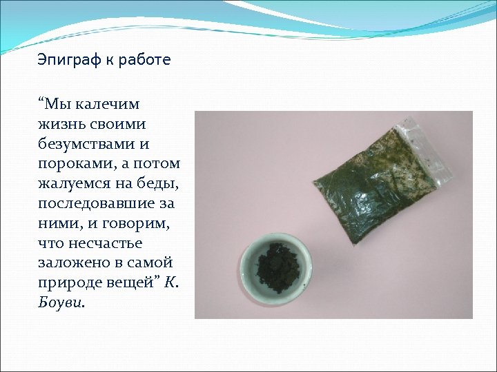 Эпиграф к работе “Мы калечим жизнь своими безумствами и пороками, а потом жалуемся на