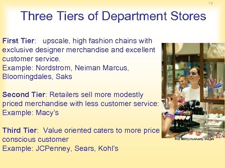 19 Three Tiers of Department Stores First Tier: upscale, high fashion chains with exclusive