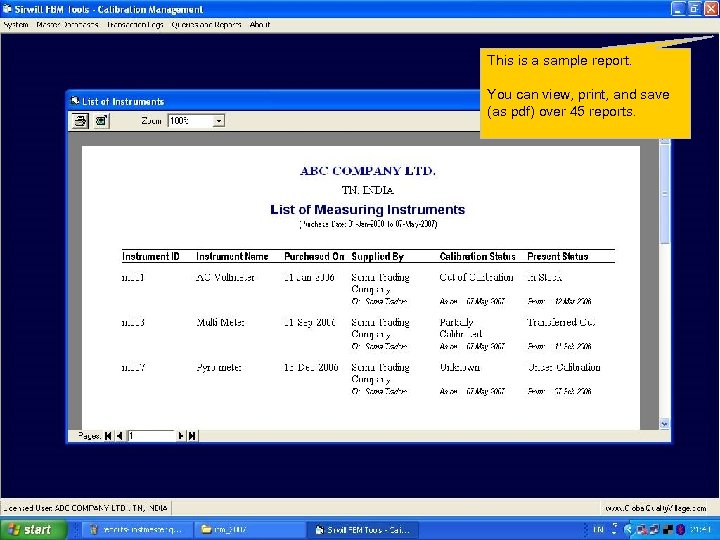 This is a sample report. You can view, print, and save (as pdf) over