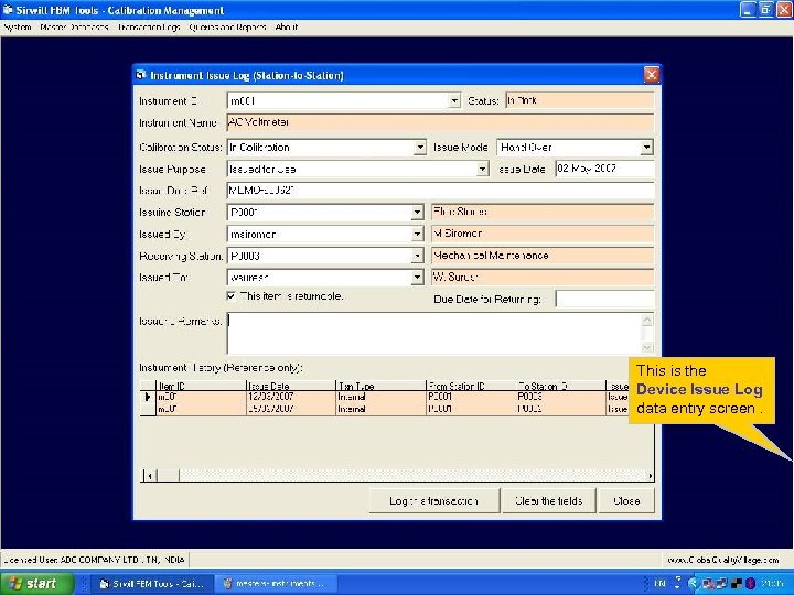 This is the Device Issue Log data entry screen. 