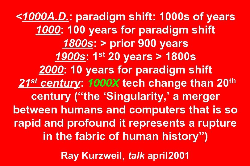 <1000 A. D. : paradigm shift: 1000 s of years 1000: 100 years for