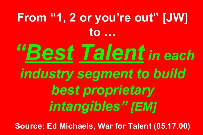 From “ 1, 2 or you’re out” [JW] to … “Best Talent in each