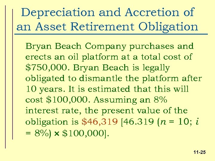 Depreciation and Accretion of an Asset Retirement Obligation Bryan Beach Company purchases and erects