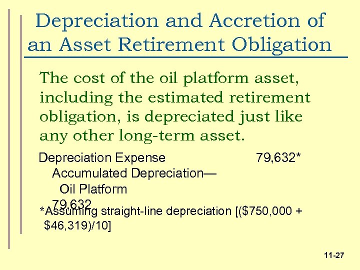 Depreciation and Accretion of an Asset Retirement Obligation The cost of the oil platform