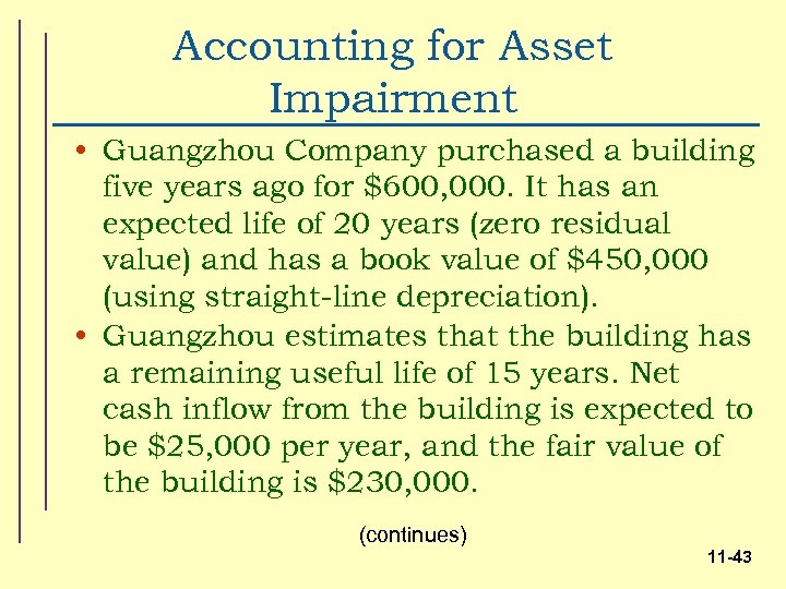 Accounting for Asset Impairment • Guangzhou Company purchased a building five years ago for