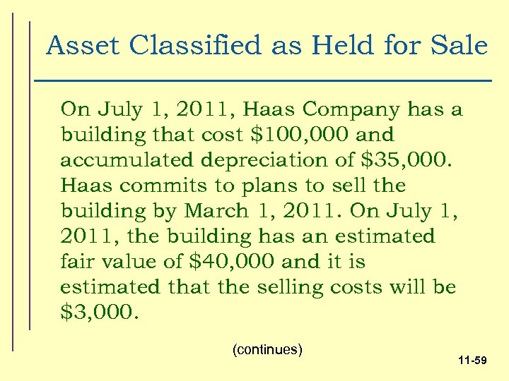 Asset Classified as Held for Sale On July 1, 2011, Haas Company has a