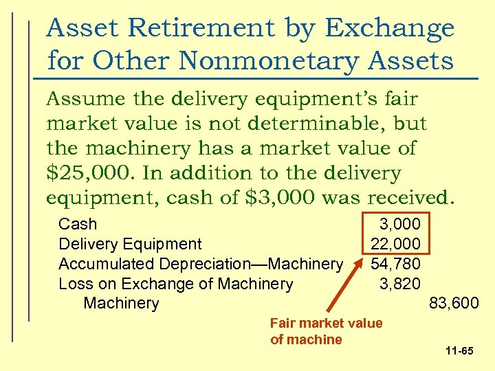 Asset Retirement by Exchange for Other Nonmonetary Assets Assume the delivery equipment’s fair market