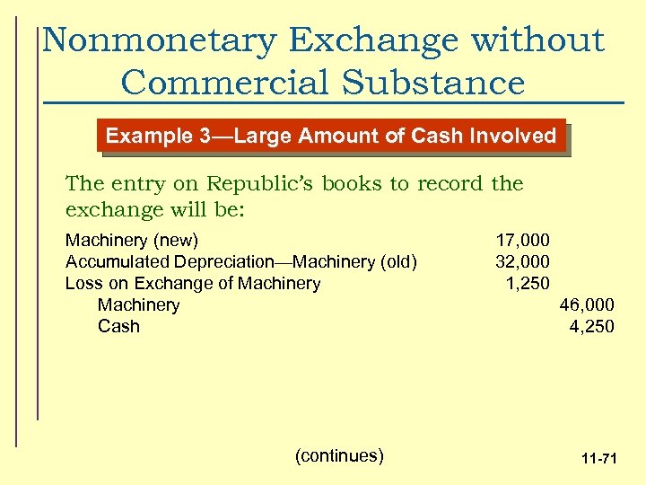 Nonmonetary Exchange without Commercial Substance Example 3—Large Amount of Cash Involved The entry on