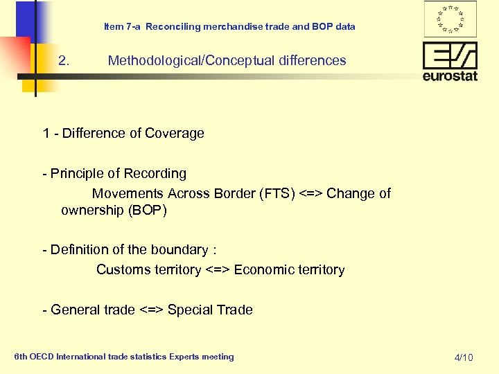 Item 7 -a Reconciling merchandise trade and BOP data 2. Methodological/Conceptual differences 1 -