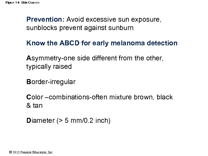 Figure 5 -6 Skin Cancers Prevention: Avoid excessive sun exposure, sunblocks prevent against sunburn