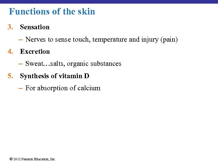 Functions of the skin 3. Sensation – Nerves to sense touch, temperature and injury