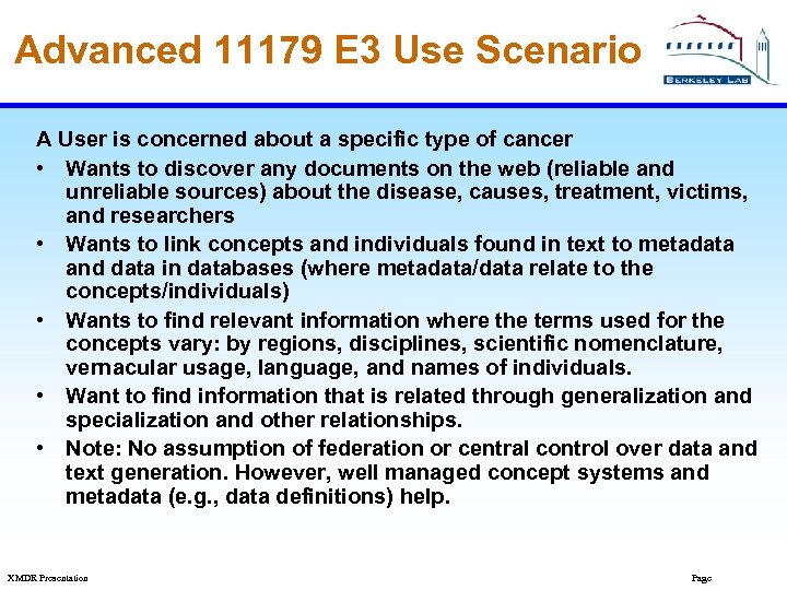 Advanced 11179 E 3 Use Scenario A User is concerned about a specific type