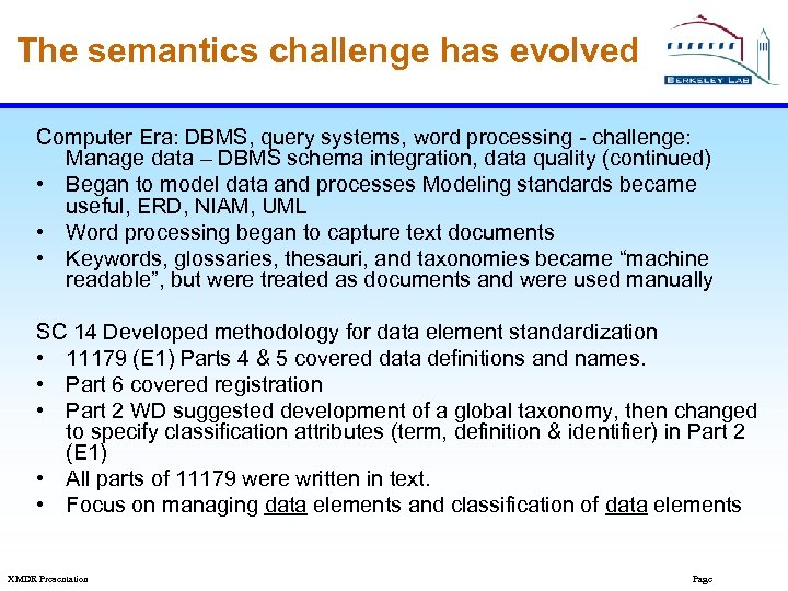 The semantics challenge has evolved Computer Era: DBMS, query systems, word processing - challenge: