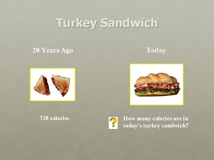 Turkey Sandwich 20 Years Ago Today 320 calories How many calories are in today’s