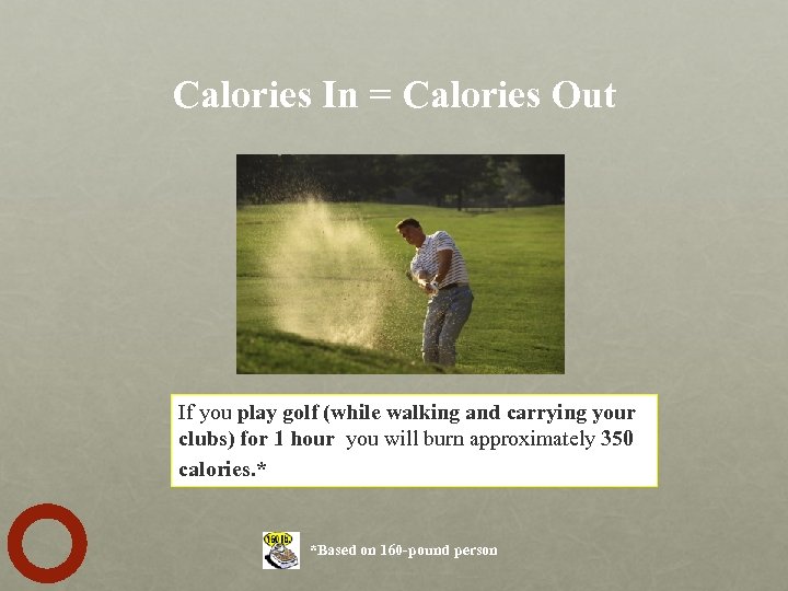 Calories In = Calories Out If you play golf (while walking and carrying your