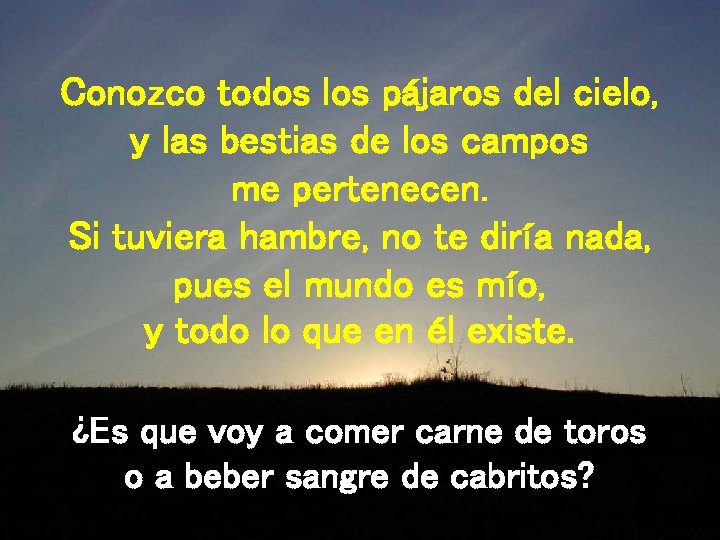 Conozco todos los pájaros del cielo, y las bestias de los campos me pertenecen.