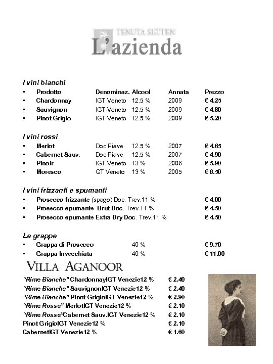 I vini bianchi • • Prodotto Chardonnay Sauvignon Pinot Grigio Denominaz. IGT Veneto Alcool