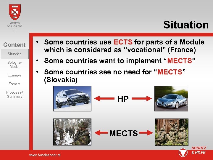 Situation MECTS GELL, Oct 2009 3 Content Situation Bologna. Model Example Factors • Some