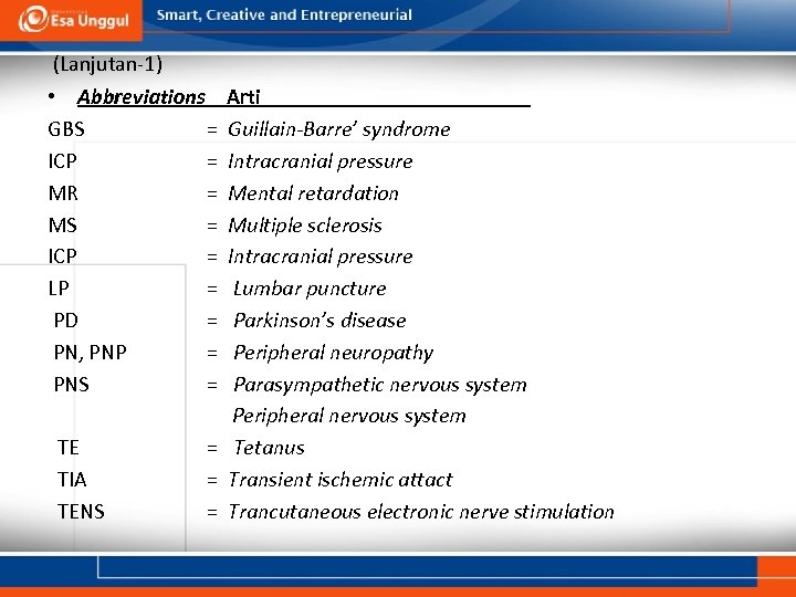 (Lanjutan-1) • Abbreviations GBS = ICP = MR = MS = ICP = LP