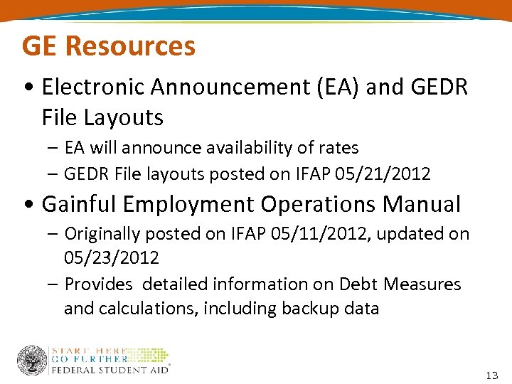 GE Resources • Electronic Announcement (EA) and GEDR File Layouts – EA will announce