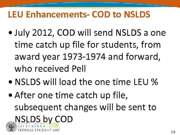 LEU Enhancements- COD to NSLDS • July 2012, COD will send NSLDS a one
