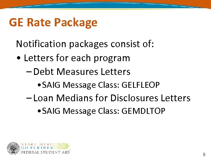 GE Rate Package Notification packages consist of: • Letters for each program – Debt