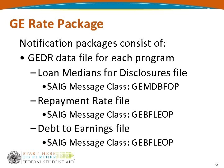 GE Rate Package Notification packages consist of: • GEDR data file for each program